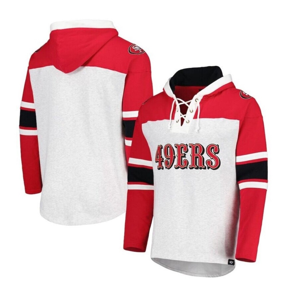 47 Brand San Francisco 49ers Lace Up Hoodie NFL Football Sweatshirt XL‎